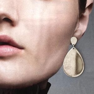 earrings studs hanging 2 ¼" mod silver shiny BIG teardrops 0.7oz total weight